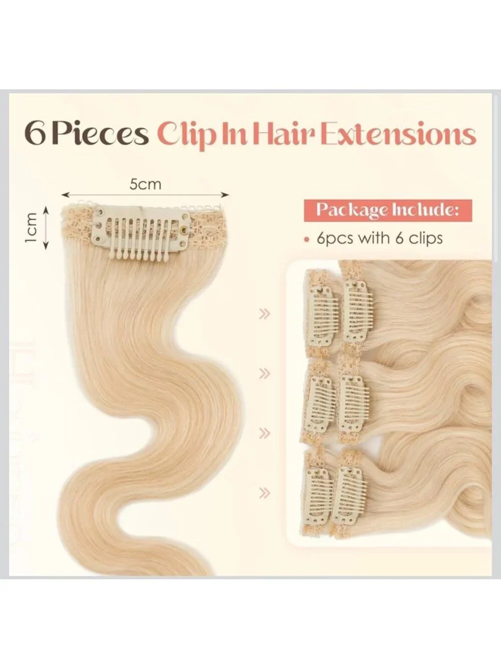 6pcs Hairro Platinum Blonde Clip-In Hair Extensions Wavy Texture Lace Weft Stron
